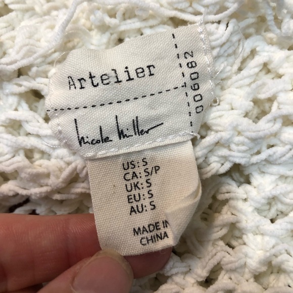 Nicole Miller Artelier Hoodie Cardigan Open Front Mesh White Sweater - Picture 3 of 9